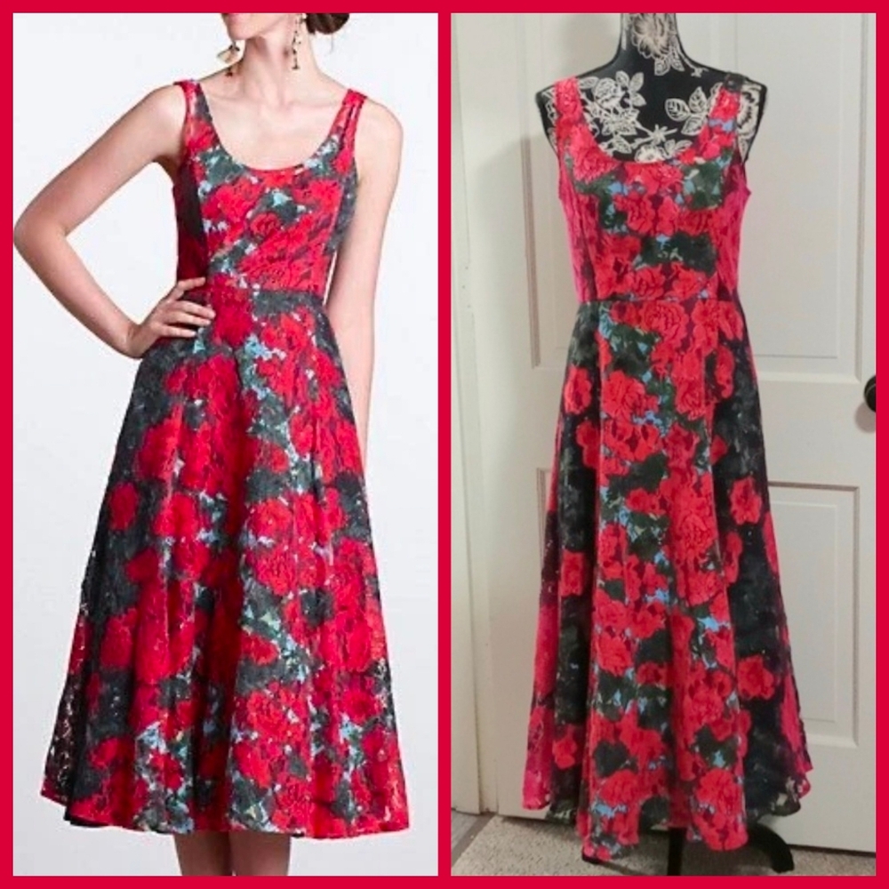 ๐นTracy Reese (Anthro)๐น - Red/Black "Noisette" Lace Tulle Dress